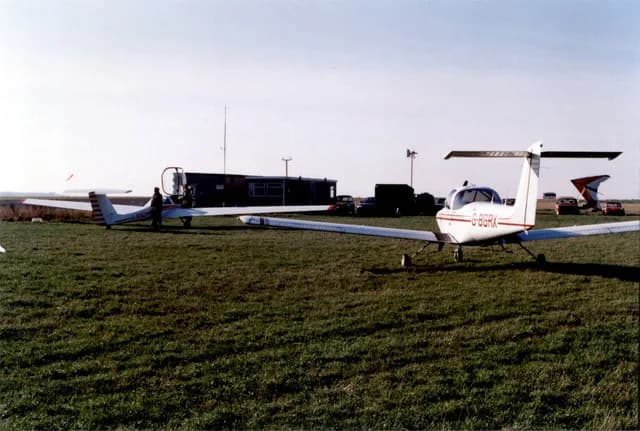 Aerial view of Enstone Aerodrome airport infrastructure