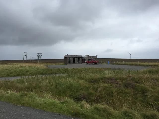 Aerial view of Flotta Isle Airstrip airport infrastructure