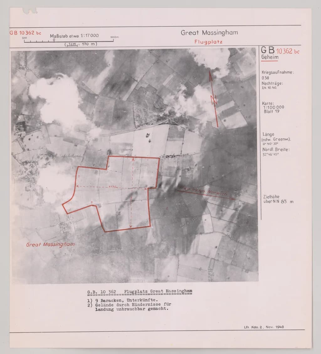 Aerial view of Great Massingham Airfield airport infrastructure
