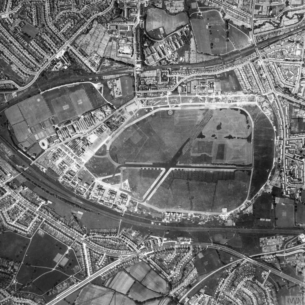 Aerial view of Hendon Aerodrome airport infrastructure