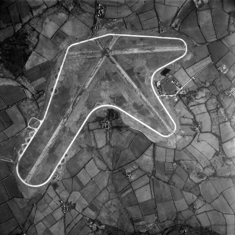 Aerial view of RAF Brawdy airport infrastructure