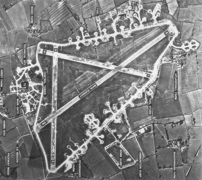 Luftaufnahme der Infrastruktur von RAF Bungay / RAF Flixton