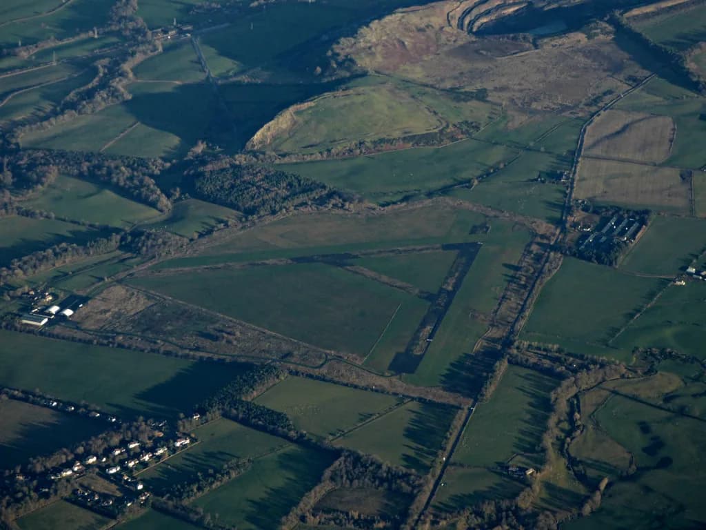 Aerial view of RAF Kirknewton airport infrastructure