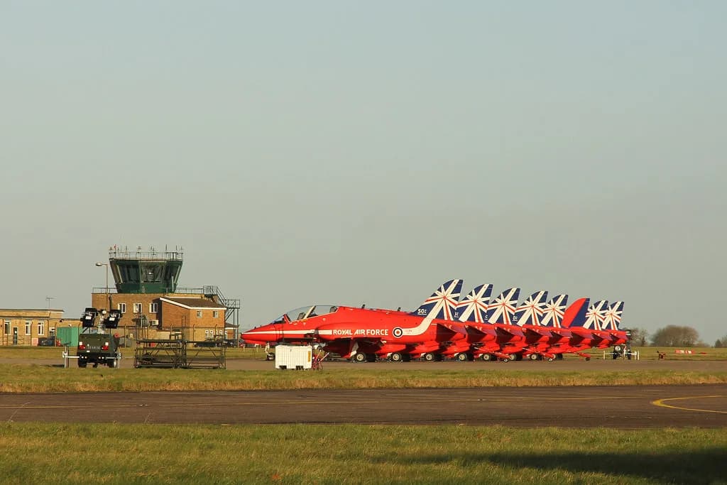 Aerial view of RAF Scampton airport infrastructure