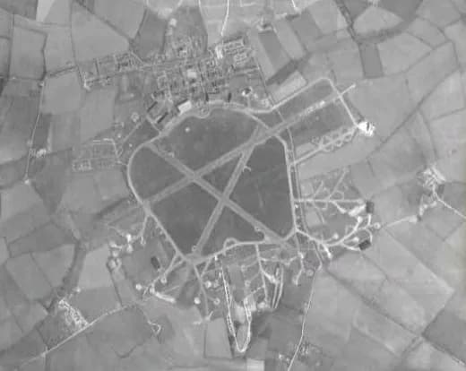 Aerial view of RAF Stradishall airport infrastructure