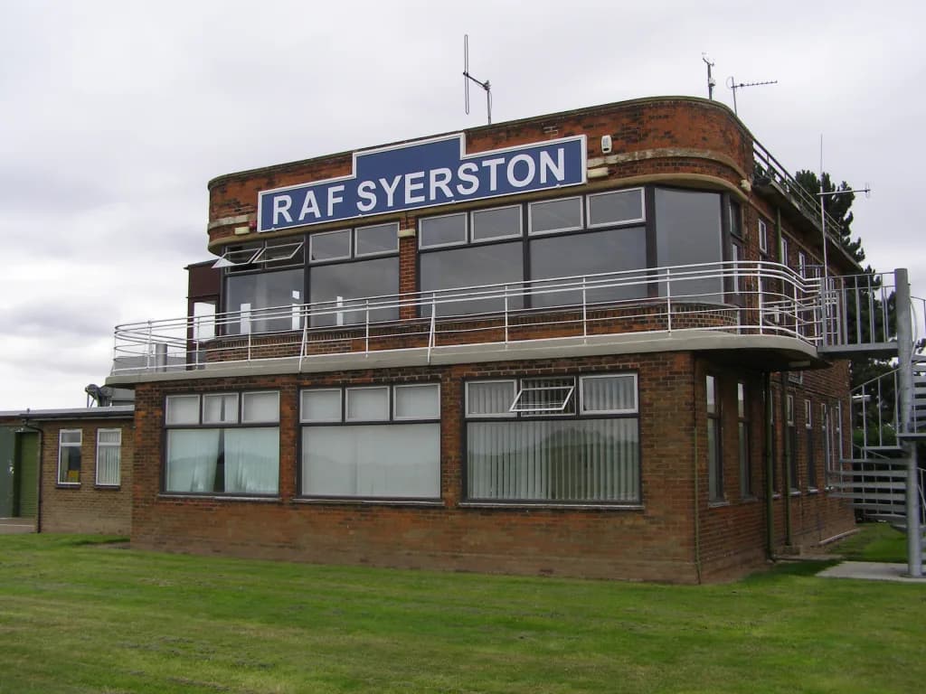 Aerial view of RAF Syerston airport infrastructure