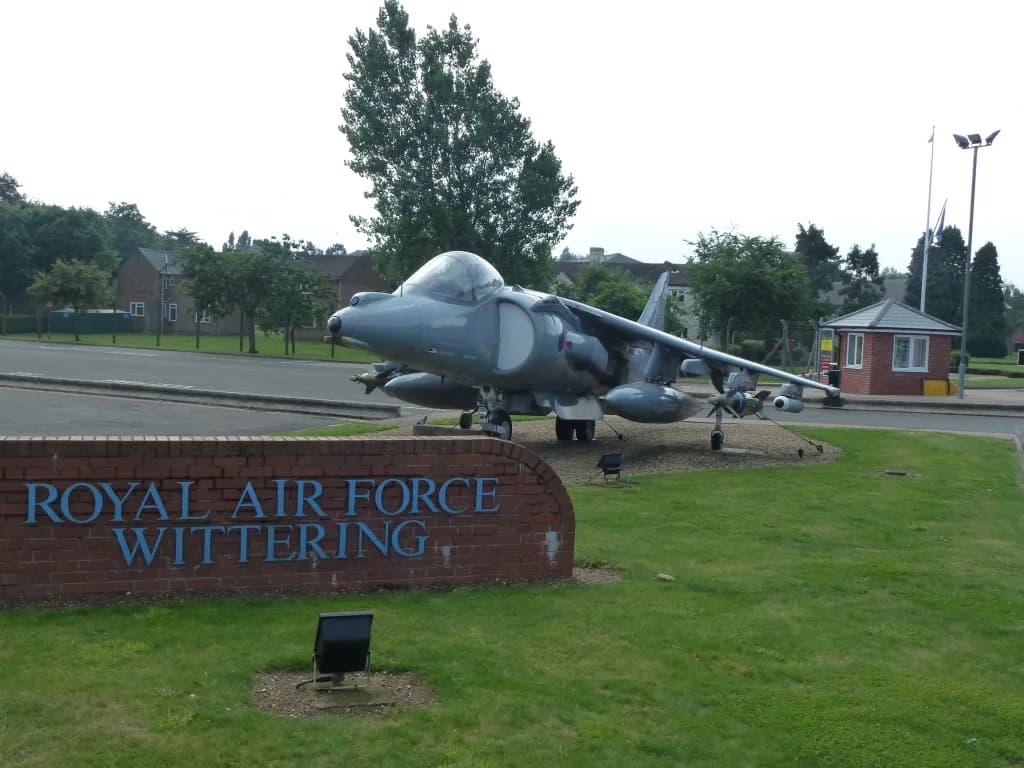 Aerial view of RAF Wittering airport infrastructure