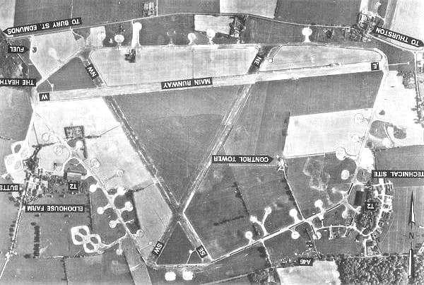 Luftaufnahme der Infrastruktur von Rougham Airfield