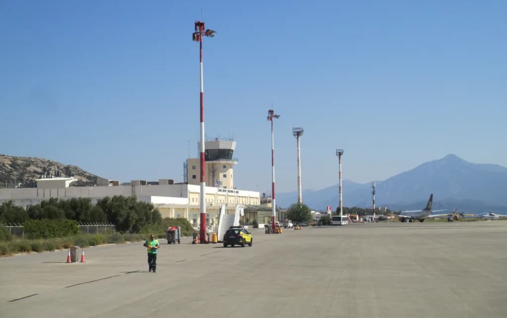 Aerial view of Samos Airport airport infrastructure