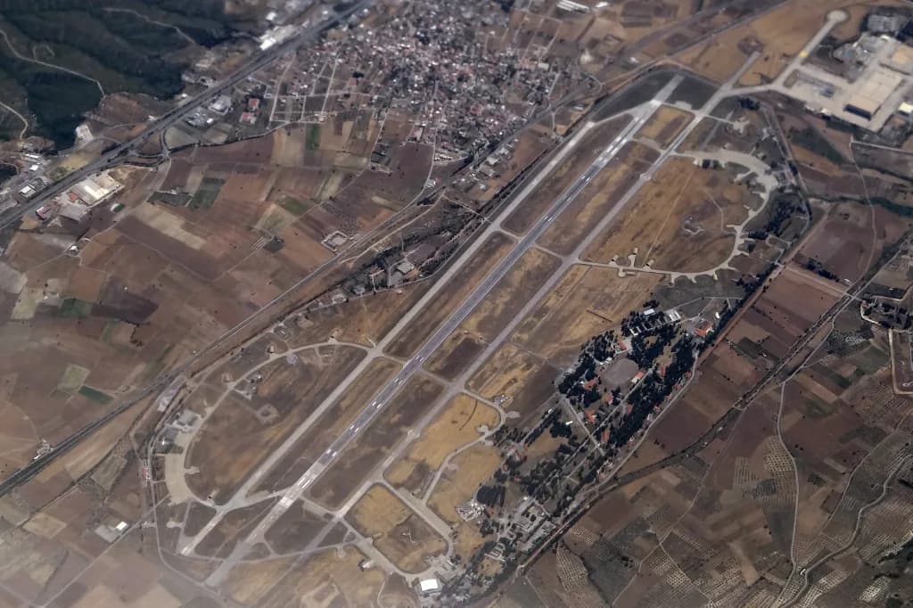 Aerial view of Tanagra Air Base airport infrastructure