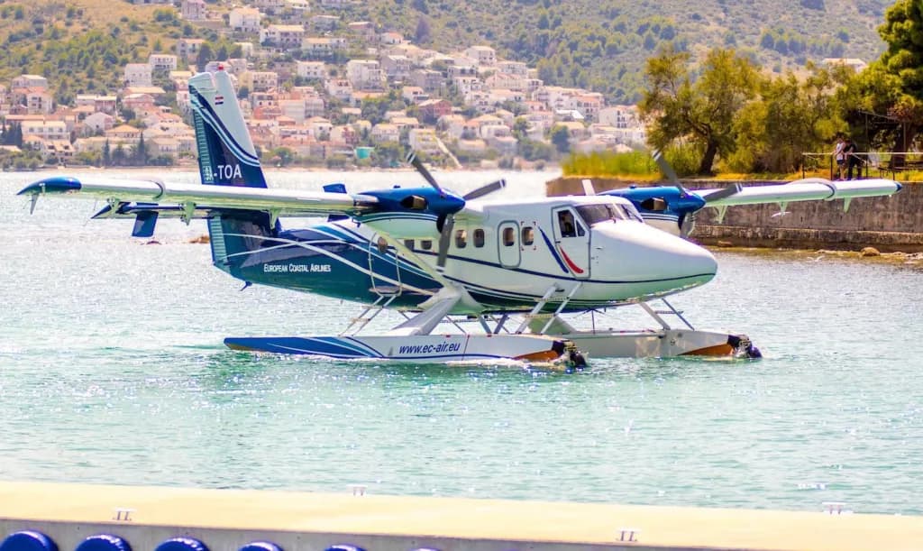 Aerial view of Korčula / Vela Luka Seaplane Terminal airport infrastructure