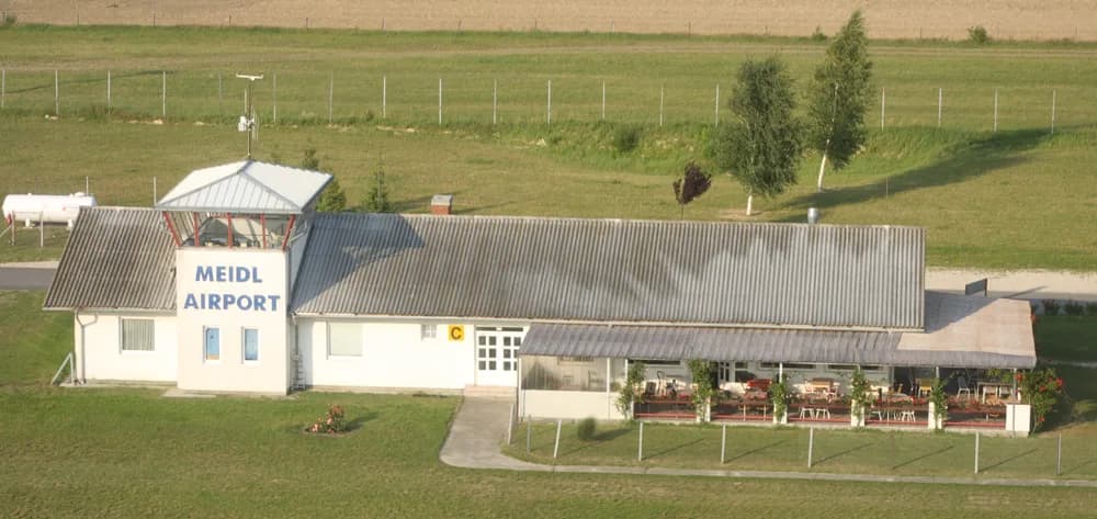 Aerial view of Fertőszentmiklós Airfield airport infrastructure