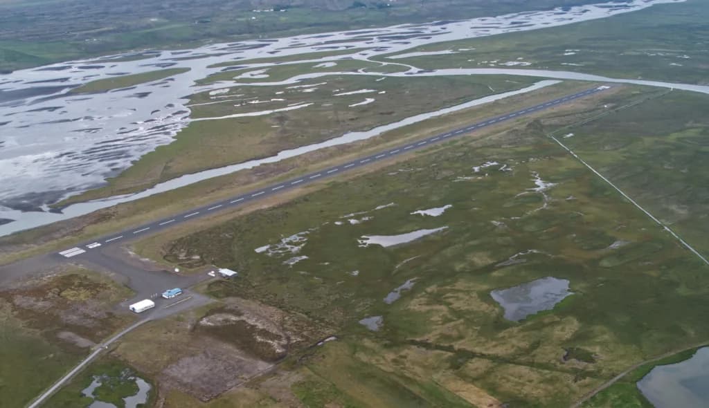 Aerial view of Sauðárkrókur Airport airport infrastructure