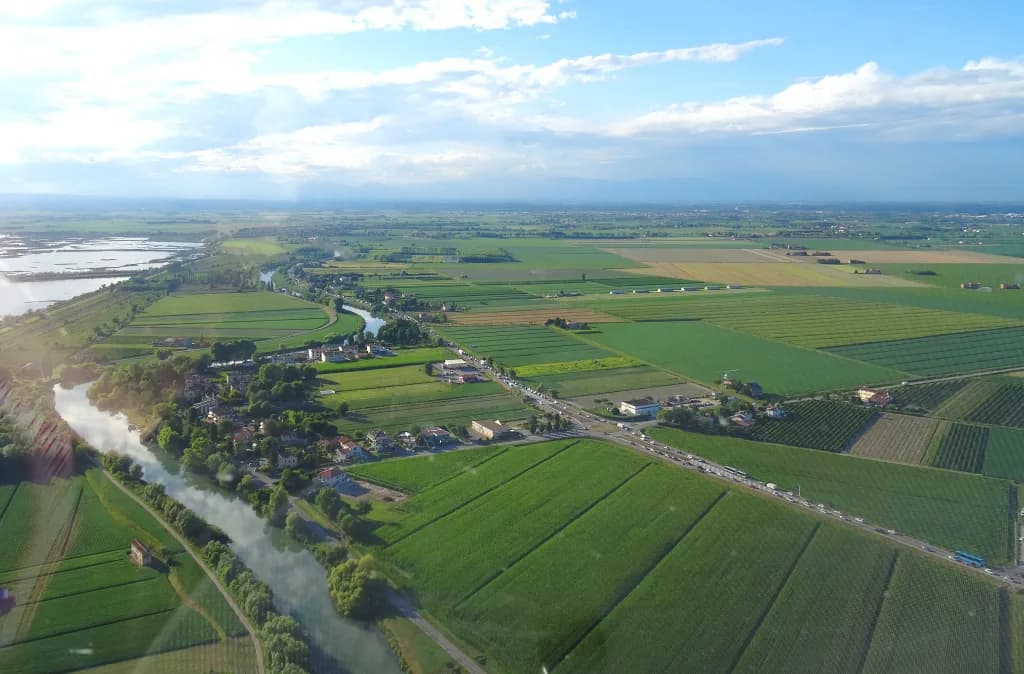 Aerial view of Caposile Airfield airport infrastructure