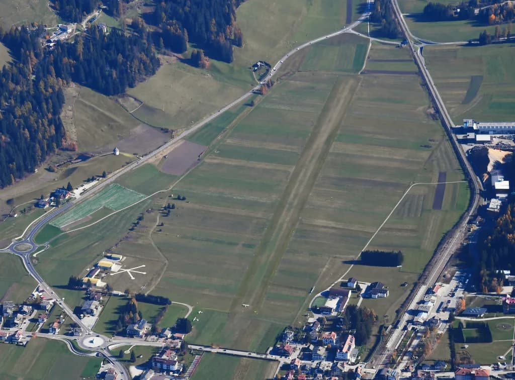Aerial view of Dobbiaco-Toblach Airstrip airport infrastructure