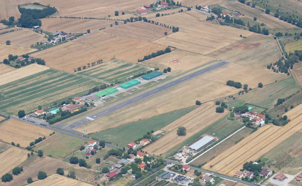 Aerial view of Serristori Airfield airport infrastructure