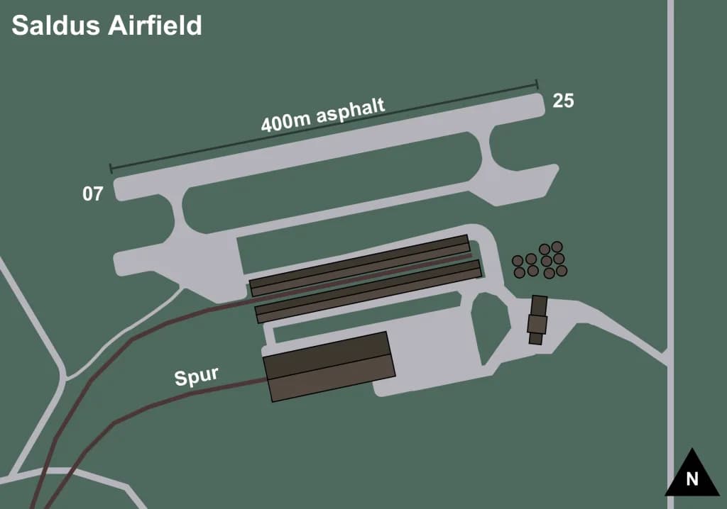 Aerial view of Saldus Airfield airport infrastructure