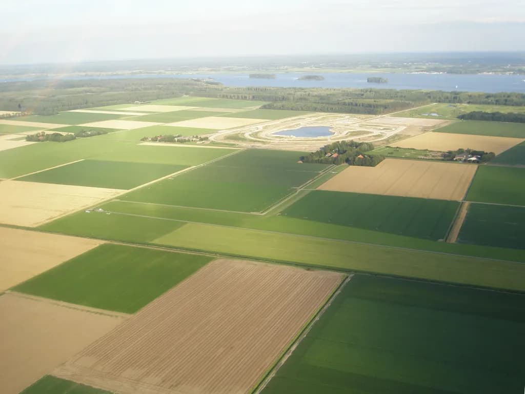 Aerial view of Glider Field Biddinghuizen airport infrastructure