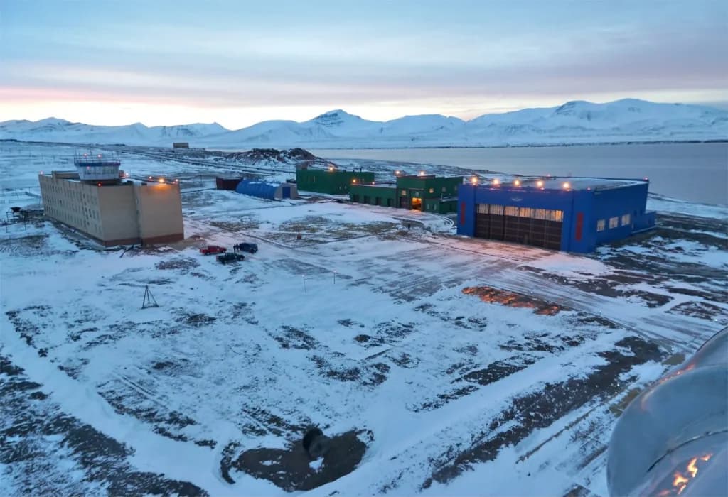 Aerial view of Barentsburg Heliport, Heerodden airport infrastructure