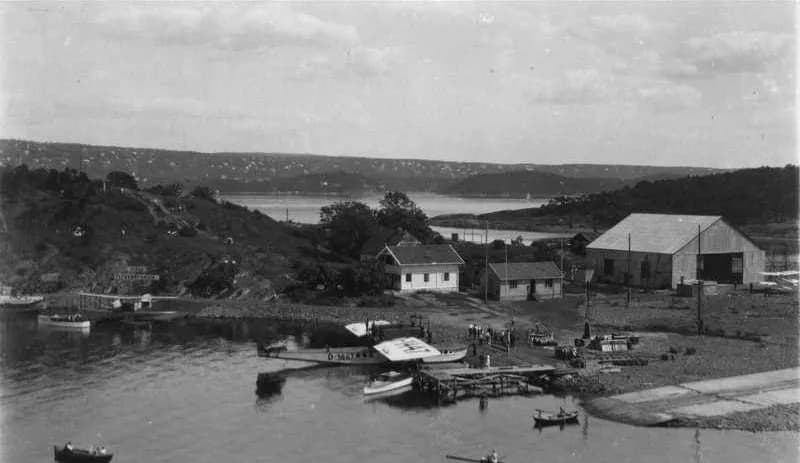 Aerial view of Gressholmen Seaplane Base airport infrastructure
