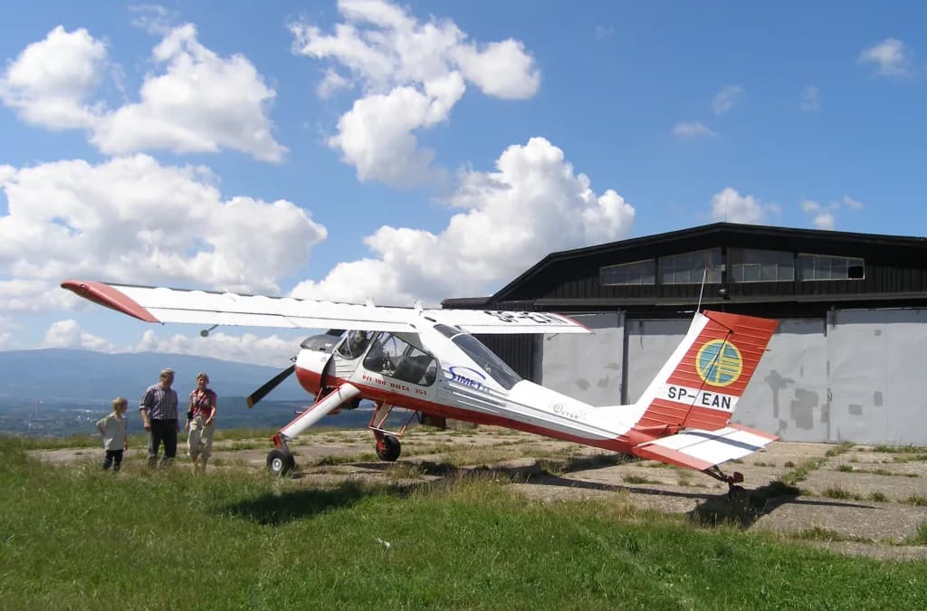 Aerial view of Jeżów Sudecki Airfield airport infrastructure