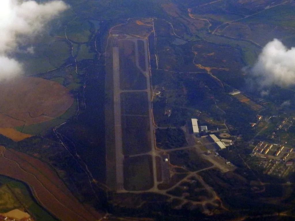 Aerial view of Ota Air Base airport infrastructure
