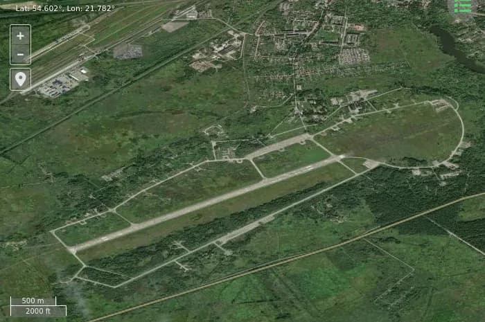 Aerial view of Chernyakhovsk Naval Air Base airport infrastructure