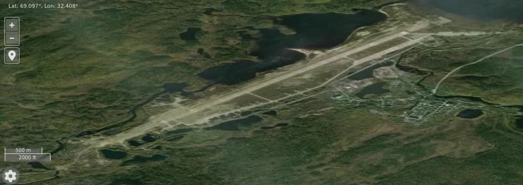 Aerial view of Kilpyavr Air Base airport infrastructure