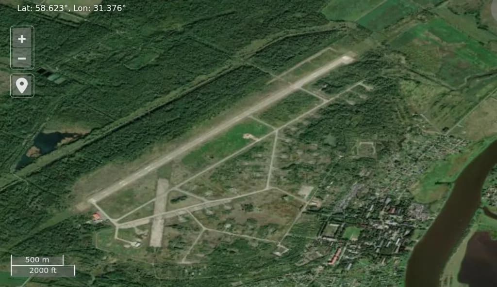 Aerial view of Krechevitsy Air Base airport infrastructure