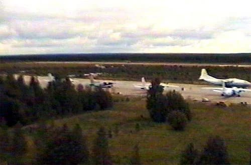 Aerial view of Plestsy Air Base airport infrastructure