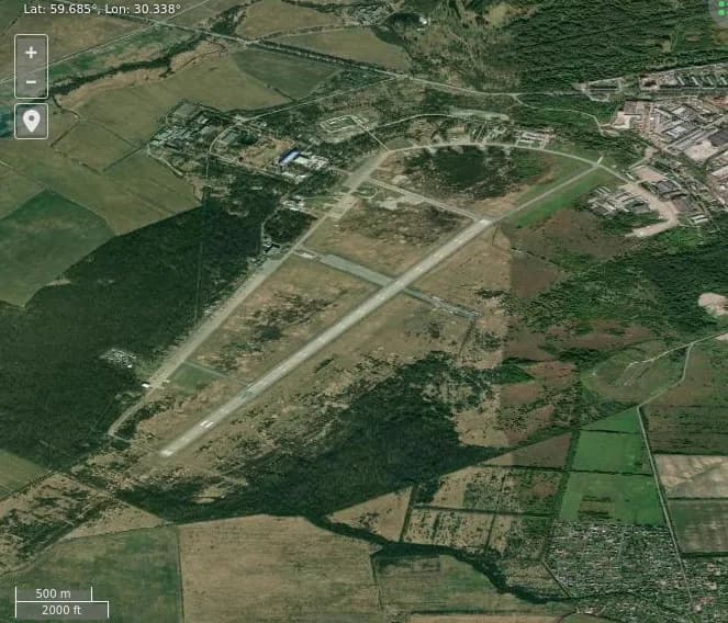 Aerial view of Pushkin Airport airport infrastructure