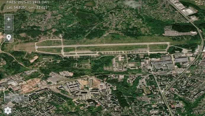 Luftaufnahme der Infrastruktur von Smolensk North Airport