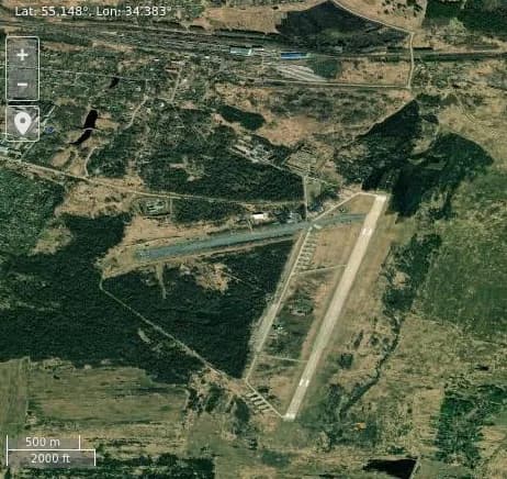 Aerial view of Vyazma Air Base airport infrastructure
