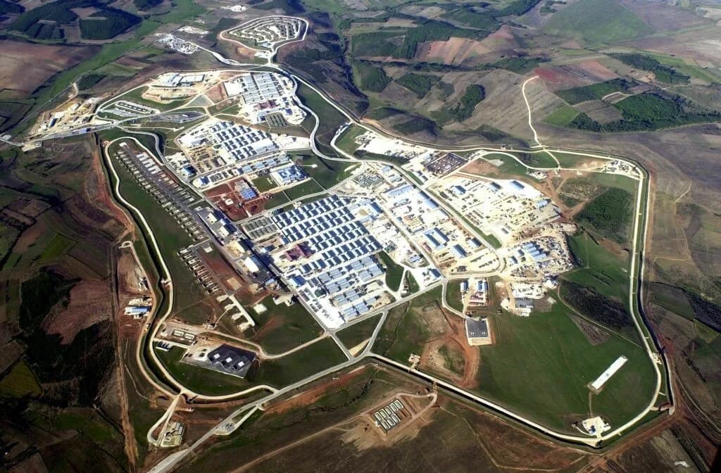 Aerial view of Ferizaj Airfield airport infrastructure