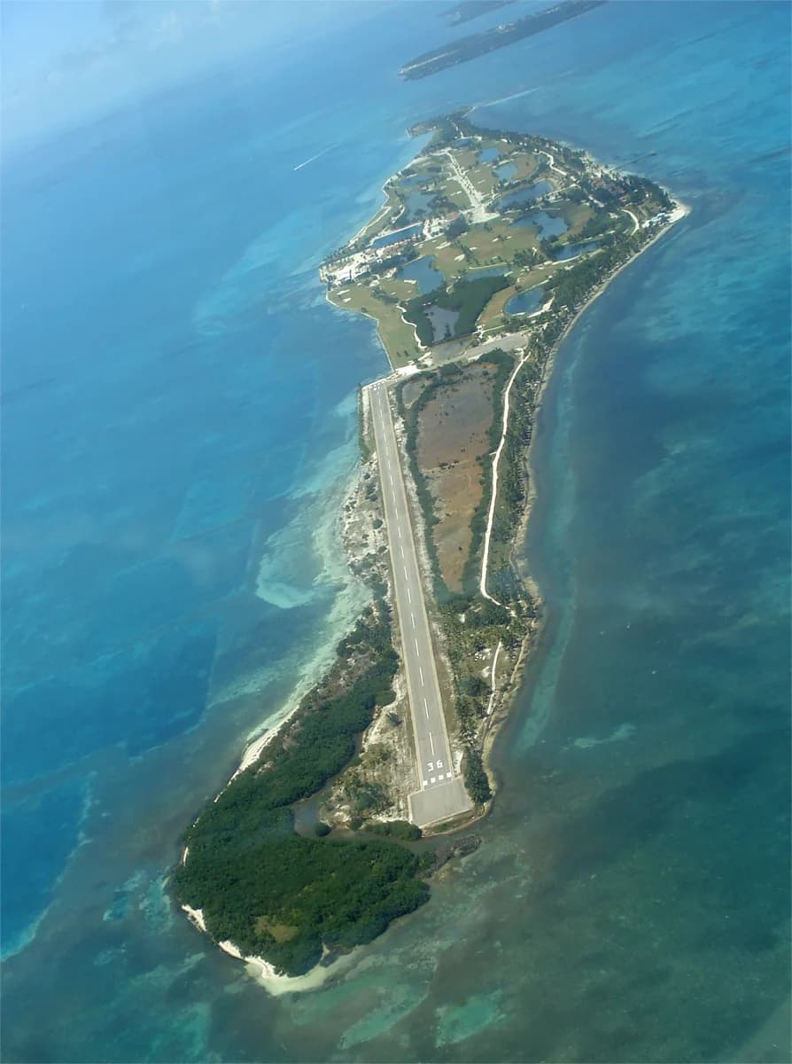 Aerial view of Caye Chapel Airport airport infrastructure