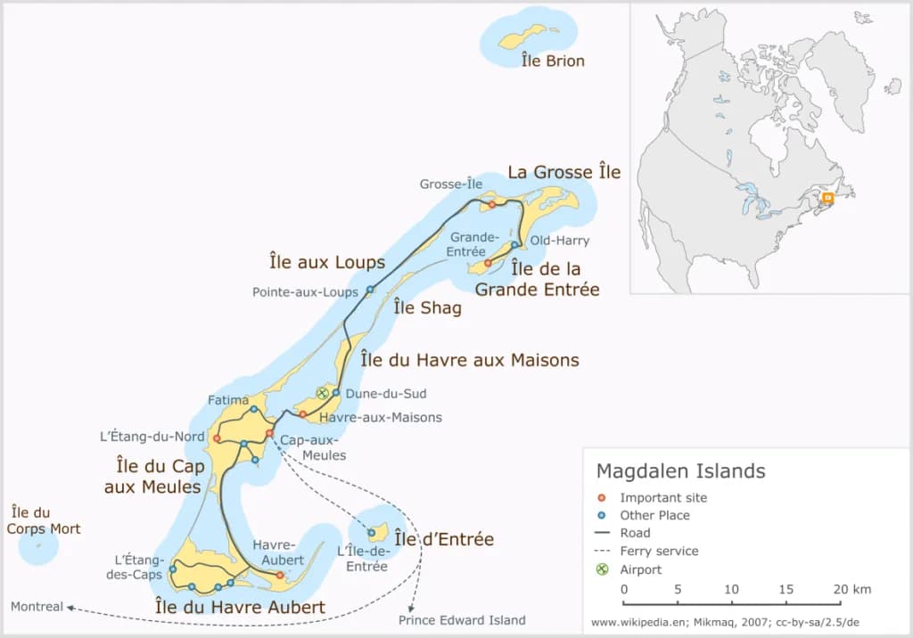 Luftaufnahme der Infrastruktur von L'Île d'Entrée Airfield