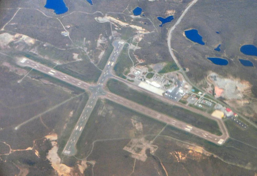 Aerial view of Sudbury Airport airport infrastructure