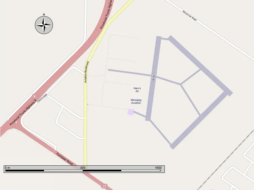Luftaufnahme der Infrastruktur von Winnipeg / St. Andrews Airport