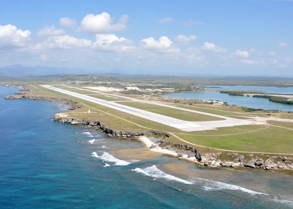 Aerial view of Leeward Point Field airport infrastructure