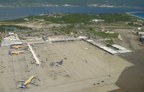 Aerial view of Norman Manley International Airport airport infrastructure