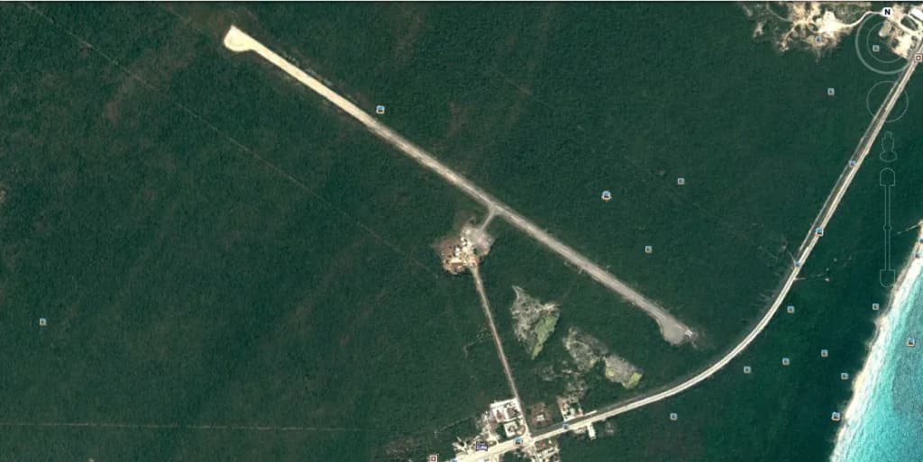 Aerial view of Base Aeronaval de Tulum airport infrastructure