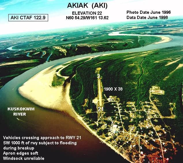 Aerial view of Akiak Airport airport infrastructure