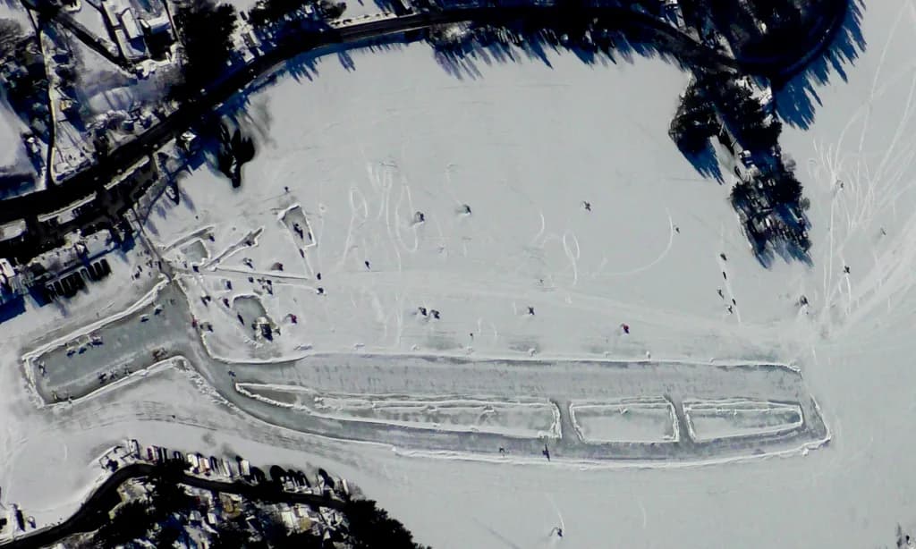 Aerial view of Alton Bay Seaplane Base airport infrastructure