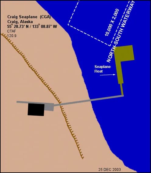 Vue aérienne de l'infrastructure de Craig Seaplane Base