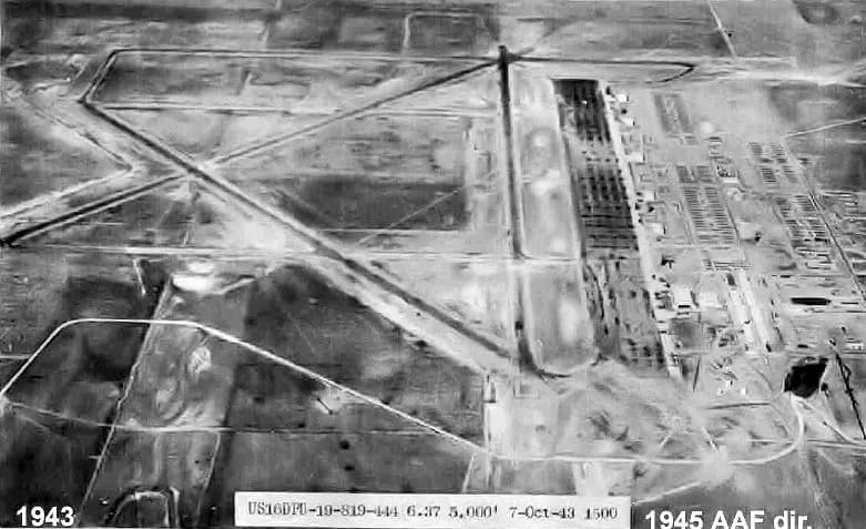 Luftaufnahme der Infrastruktur von Dodge City Army Air Field