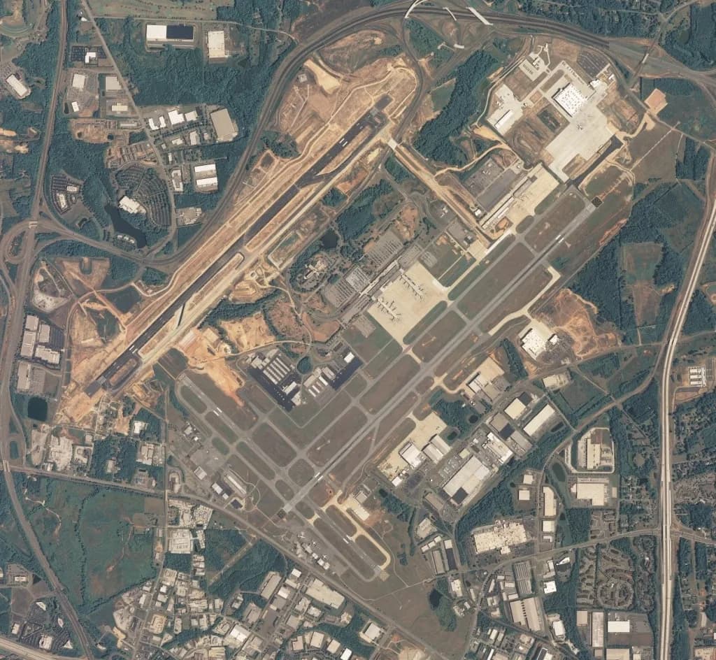 Aerial view of Piedmont Triad International Airport airport infrastructure