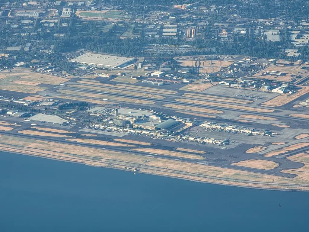 Aerial view of Portland International Airport airport infrastructure