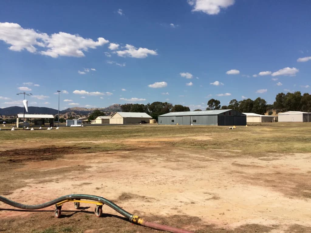 Aerial view of Tumut Aerodrome airport infrastructure