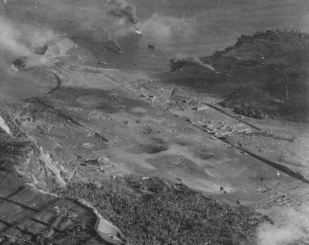 Aerial view of Pagan Airstrip airport infrastructure