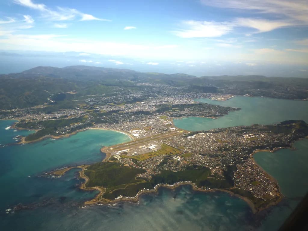 Aerial view of Wellington International Airport airport infrastructure